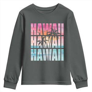 Hawaii Summer Vacation Youth Sweatshirt Vintage Tropical Beach Graphic TS14 Dark Heather Print Your Wear