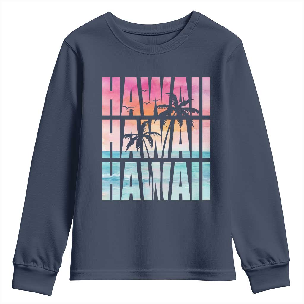 Hawaii Summer Vacation Youth Sweatshirt Vintage Tropical Beach Graphic TS14 Navy Print Your Wear