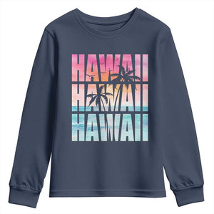 Hawaii Summer Vacation Youth Sweatshirt Vintage Tropical Beach Graphic TS14 Navy Print Your Wear