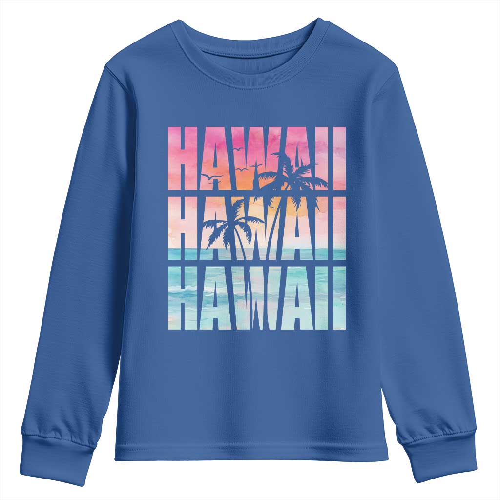 Hawaii Summer Vacation Youth Sweatshirt Vintage Tropical Beach Graphic TS14 Royal Blue Print Your Wear