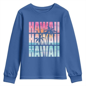 Hawaii Summer Vacation Youth Sweatshirt Vintage Tropical Beach Graphic TS14 Royal Blue Print Your Wear