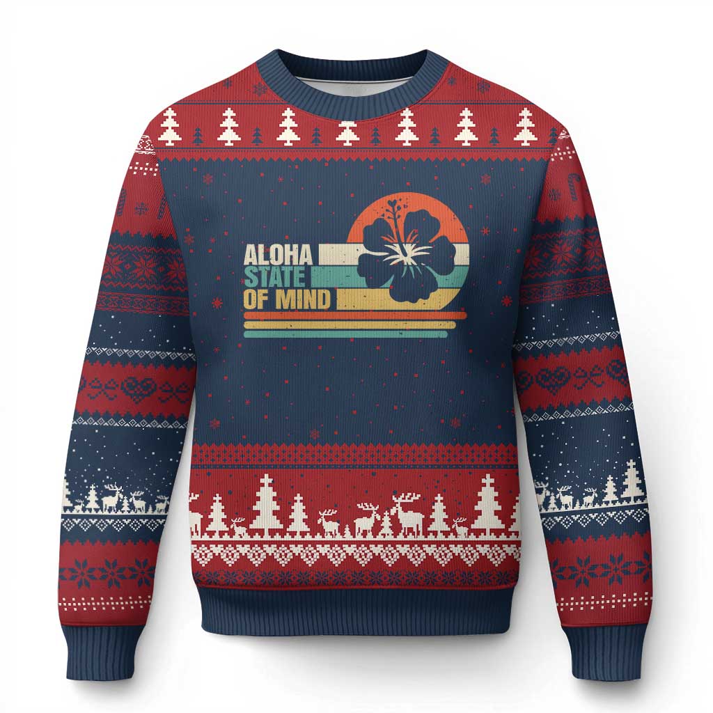 Aloha State Of Mind Ugly Christmas Sweater Tropical Hibiscus Floral TS14 Navy Red Print Your Wear