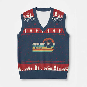 Aloha State Of Mind V-Neck Knit Sweater Vest Tropical Hibiscus Floral TS14 Navy Red Print Your Wear