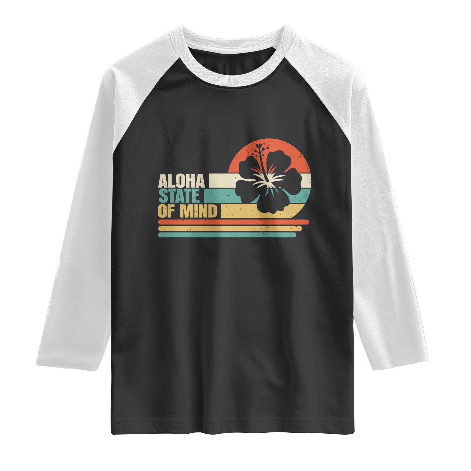 Aloha State Of Mind Raglan Shirt Tropical Hibiscus Floral TS14 Black White Print Your Wear