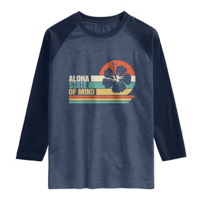 Aloha State Of Mind Raglan Shirt Tropical Hibiscus Floral TS14 Heather Denim Navy Print Your Wear