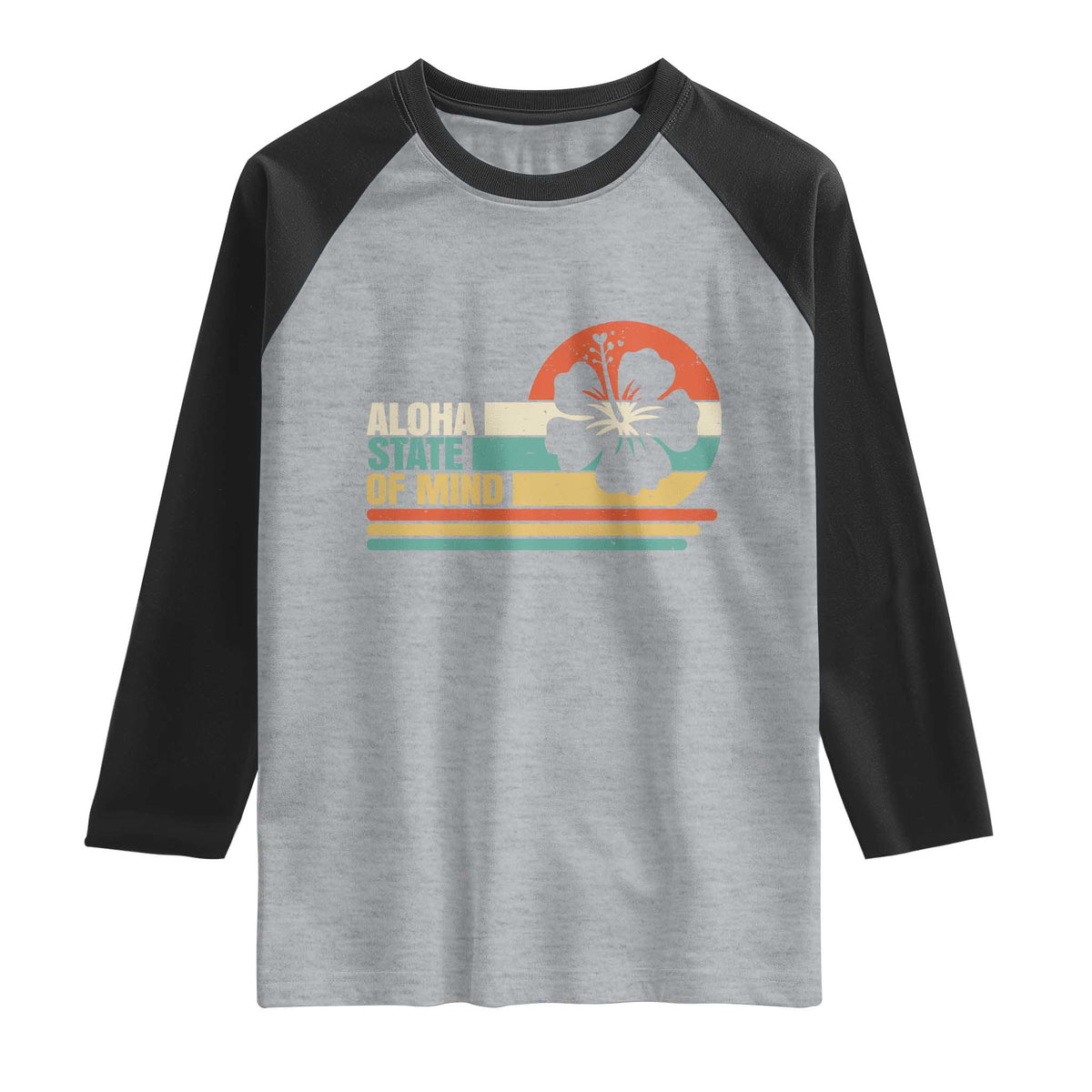 Aloha State Of Mind Raglan Shirt Tropical Hibiscus Floral TS14 Heather Gray Black Print Your Wear