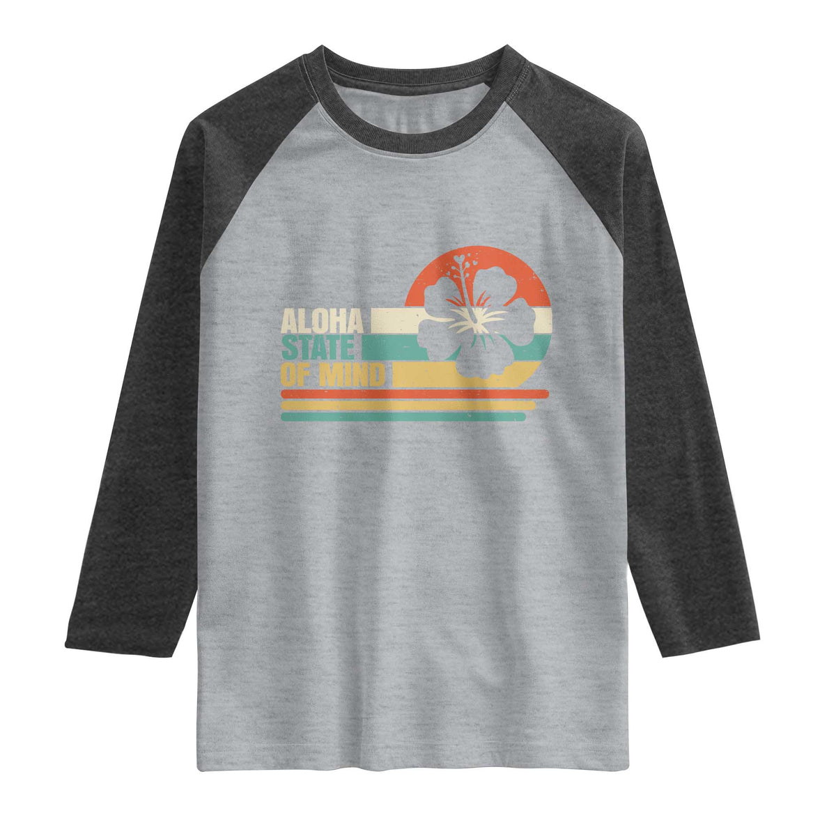 Aloha State Of Mind Raglan Shirt Tropical Hibiscus Floral TS14 Heather Gray Heather Charcoal Print Your Wear