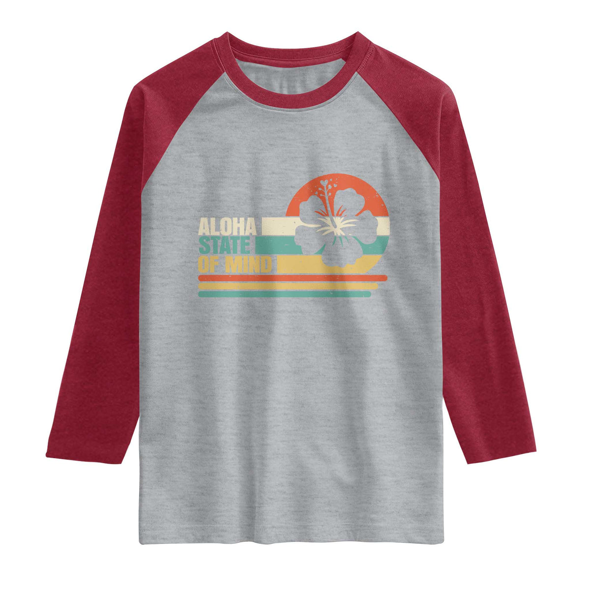 Aloha State Of Mind Raglan Shirt Tropical Hibiscus Floral TS14 Heather Gray Heather Red Print Your Wear