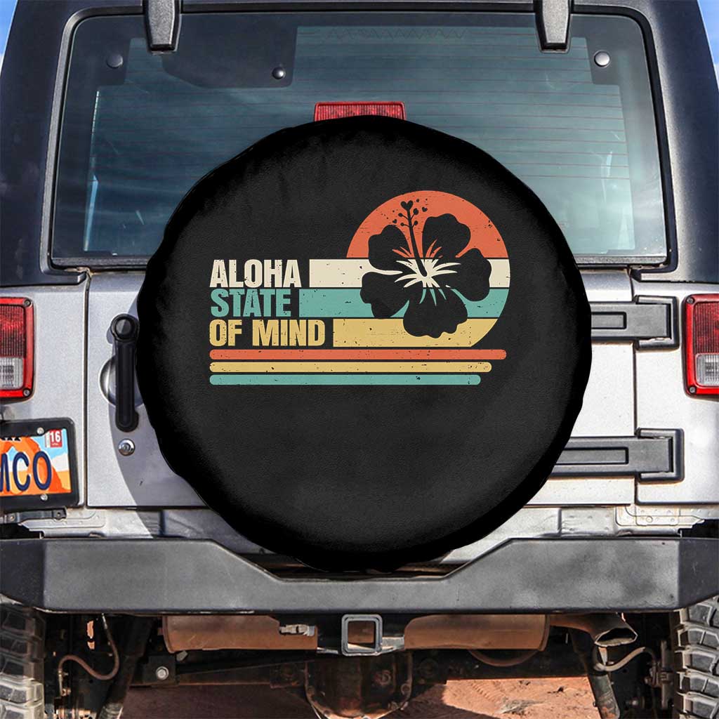Aloha State Of Mind Spare Tire Cover Tropical Hibiscus Floral TS14 No hole Black Print Your Wear