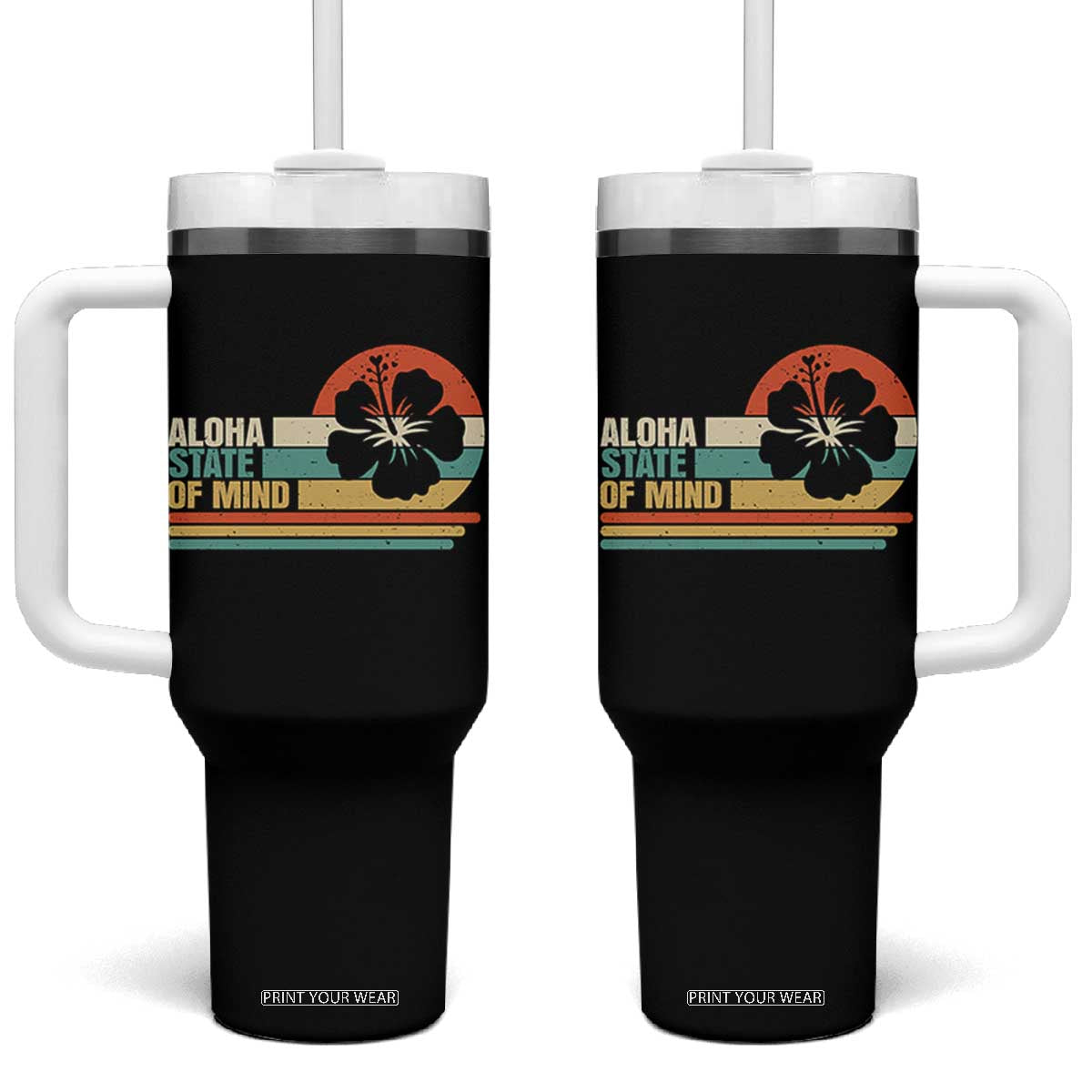 Aloha State Of Mind Tumbler With Handle Tropical Hibiscus Floral