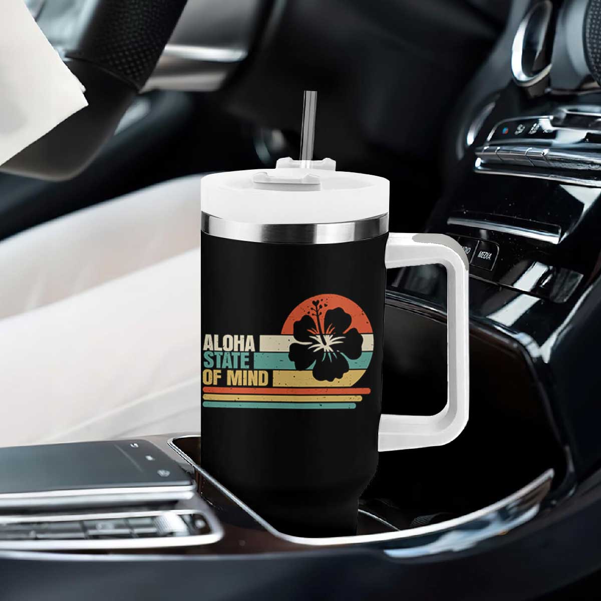 Aloha State Of Mind Tumbler With Handle Tropical Hibiscus Floral