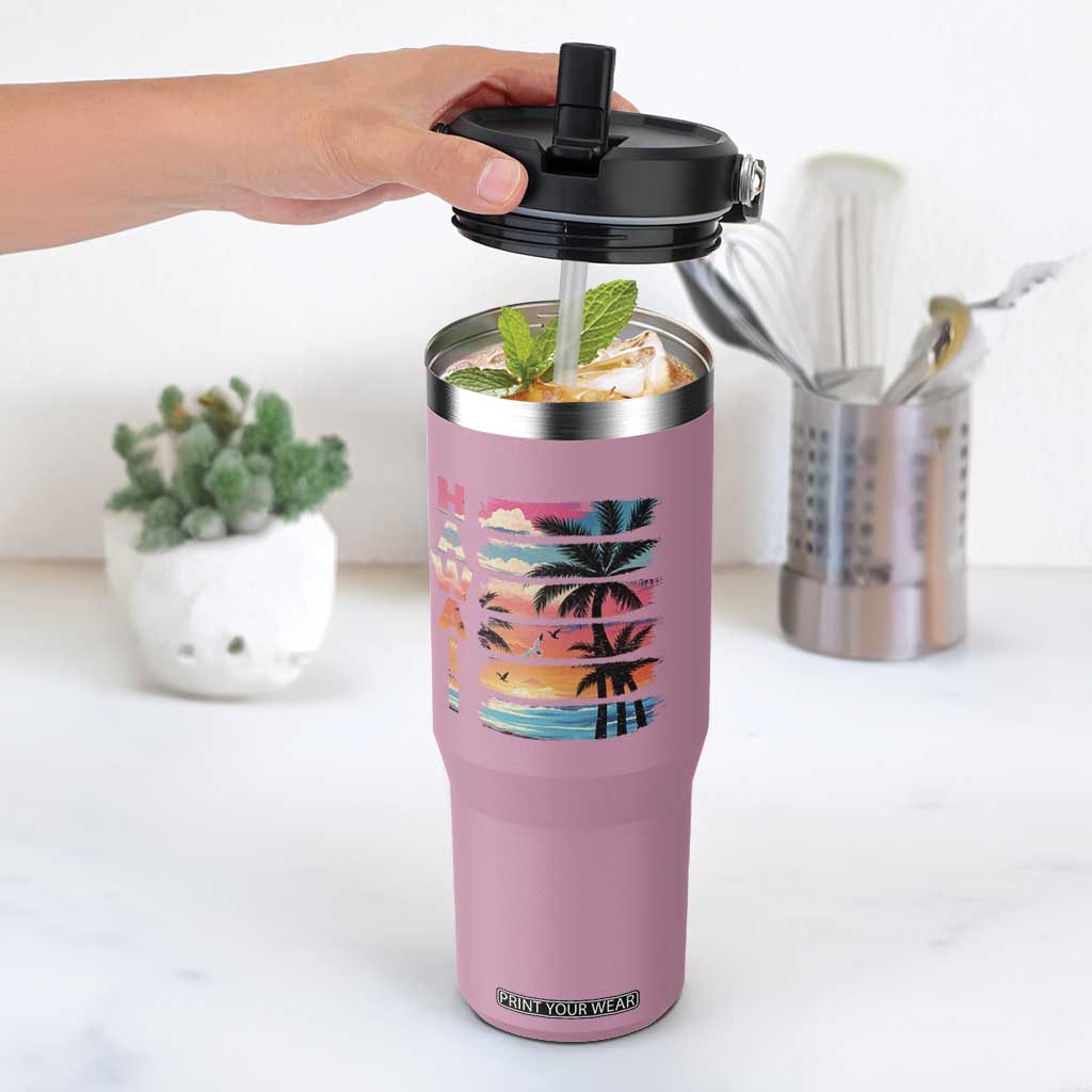Vintage Hawaii Tropical Beach Vacation Flip Straw Tumbler