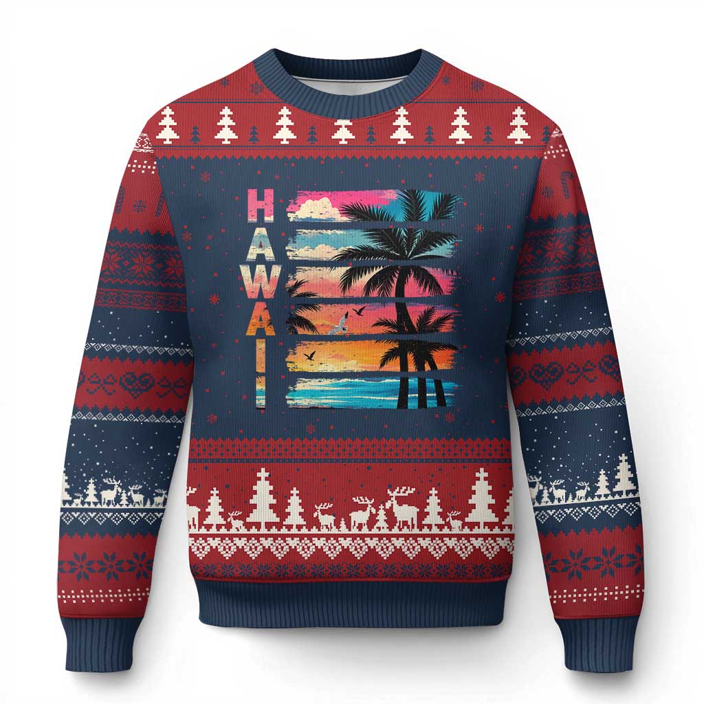 Vintage Hawaii Tropical Beach Vacation Ugly Christmas Sweater TS14 Navy Red Print Your Wear