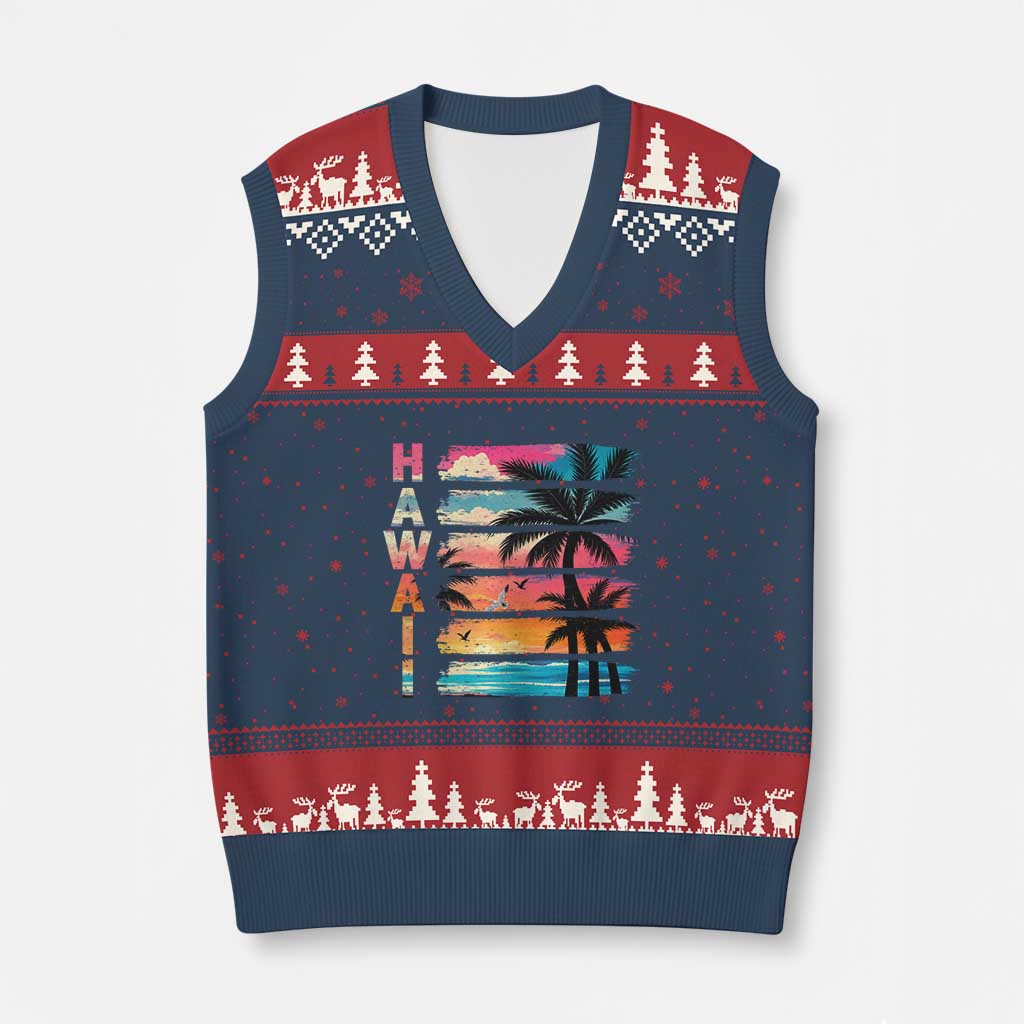 Vintage Hawaii Tropical Beach Vacation V-Neck Knit Sweater Vest TS14 Navy Red Print Your Wear