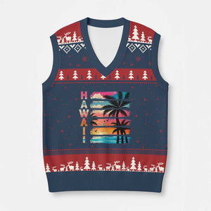 Vintage Hawaii Tropical Beach Vacation V-Neck Knit Sweater Vest TS14 Navy Red Print Your Wear