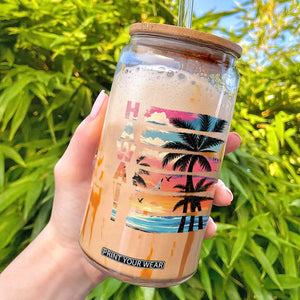 Vintage Hawaii Tropical Beach Vacation Glass Can