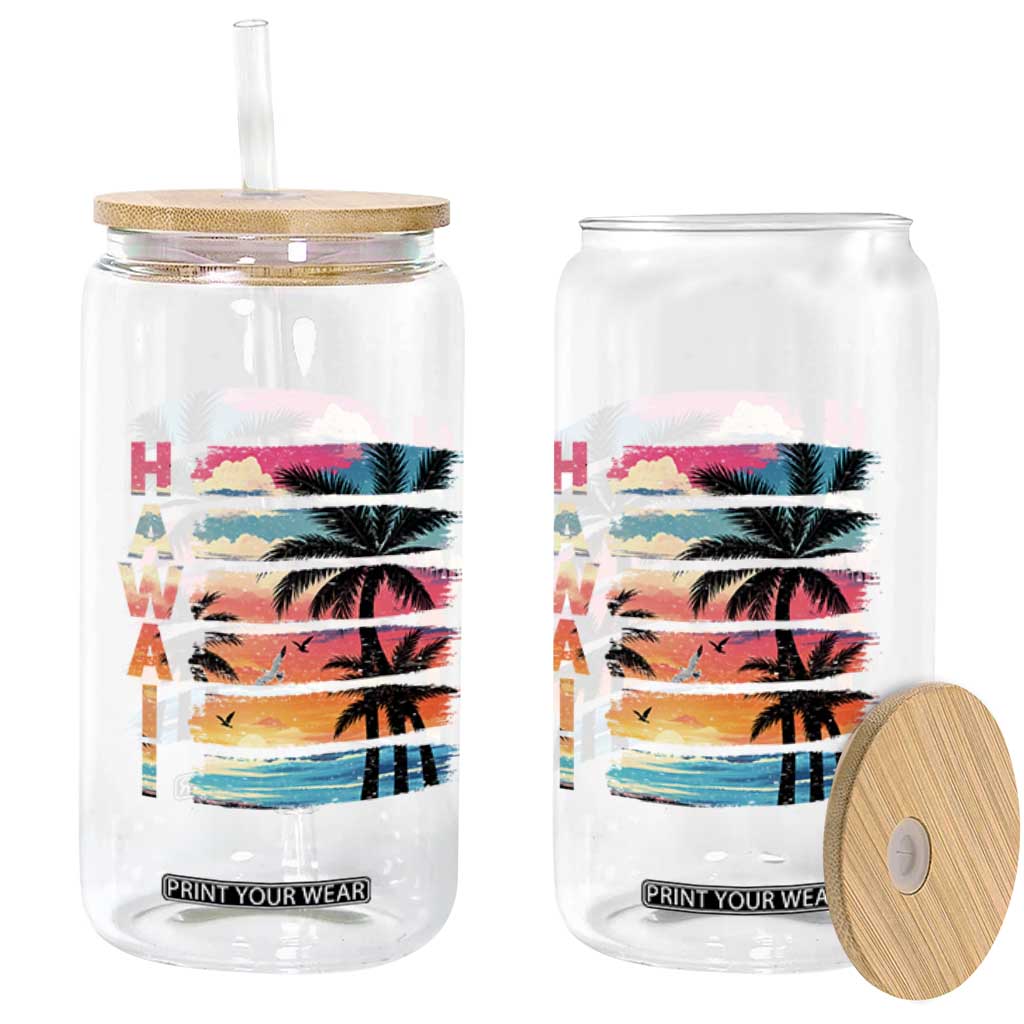 Vintage Hawaii Tropical Beach Vacation Glass Can