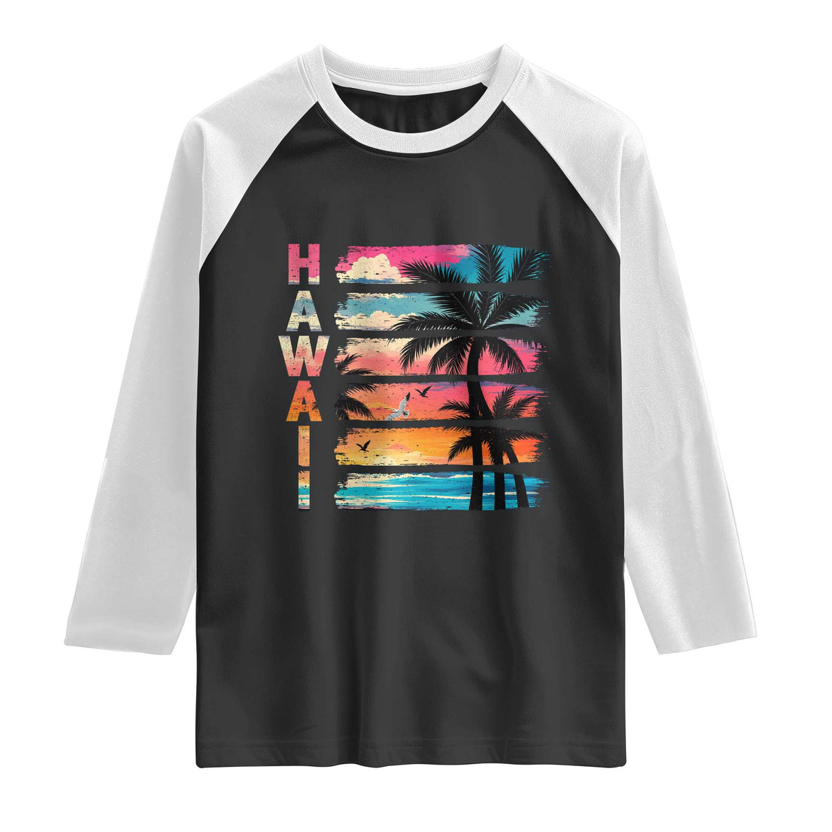 Vintage Hawaii Tropical Beach Vacation Raglan Shirt TS14 Black White Print Your Wear