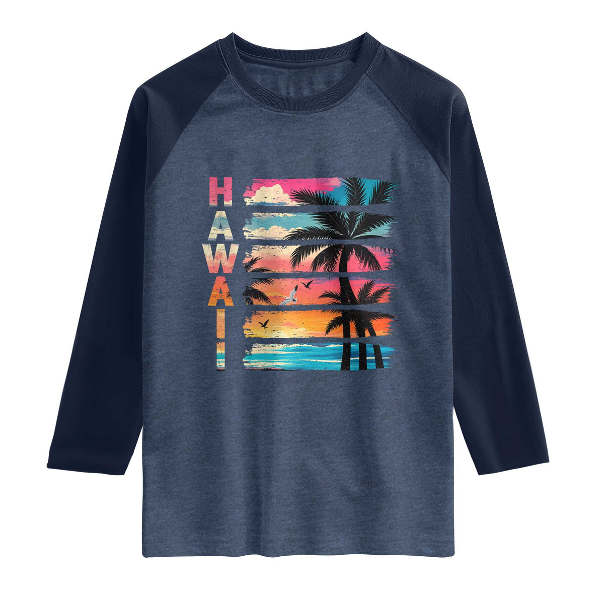 Vintage Hawaii Tropical Beach Vacation Raglan Shirt TS14 Heather Denim Navy Print Your Wear