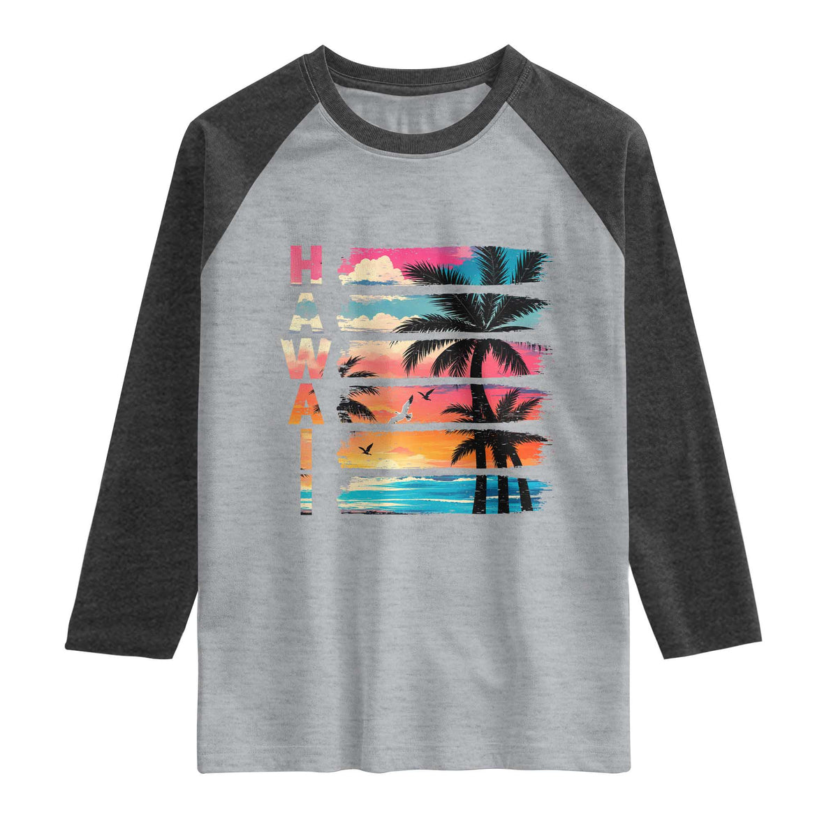 Vintage Hawaii Tropical Beach Vacation Raglan Shirt TS14 Heather Gray Heather Charcoal Print Your Wear