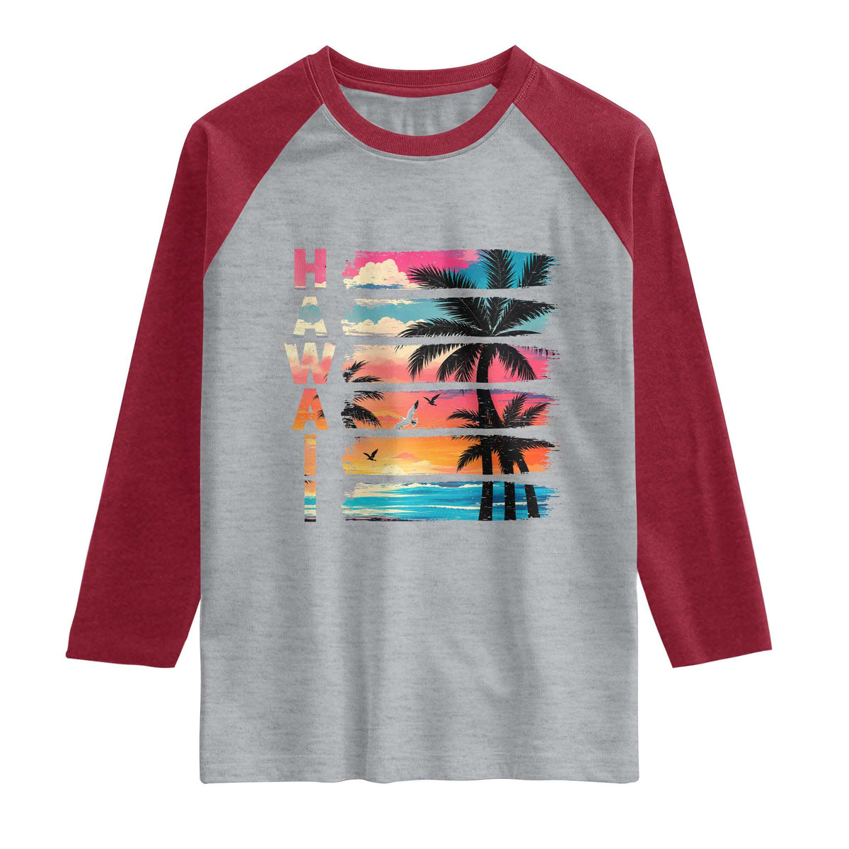 Vintage Hawaii Tropical Beach Vacation Raglan Shirt TS14 Heather Gray Heather Red Print Your Wear