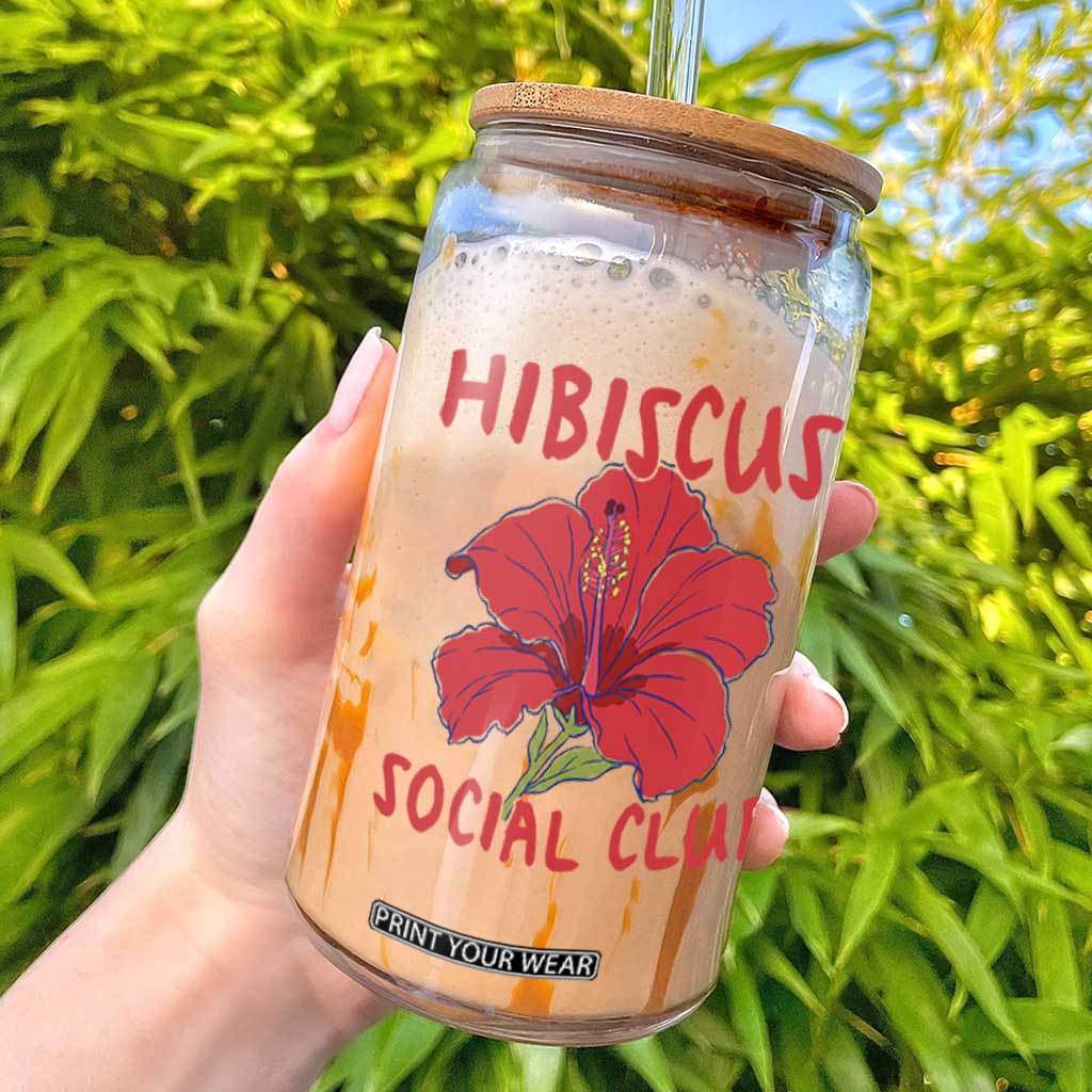 Hibiscus Flower Glass Can Aloha Hawaii Tropical Beach Vacation
