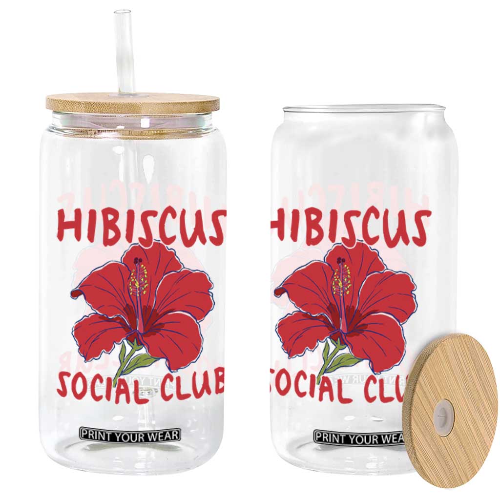 Hibiscus Flower Glass Can Aloha Hawaii Tropical Beach Vacation