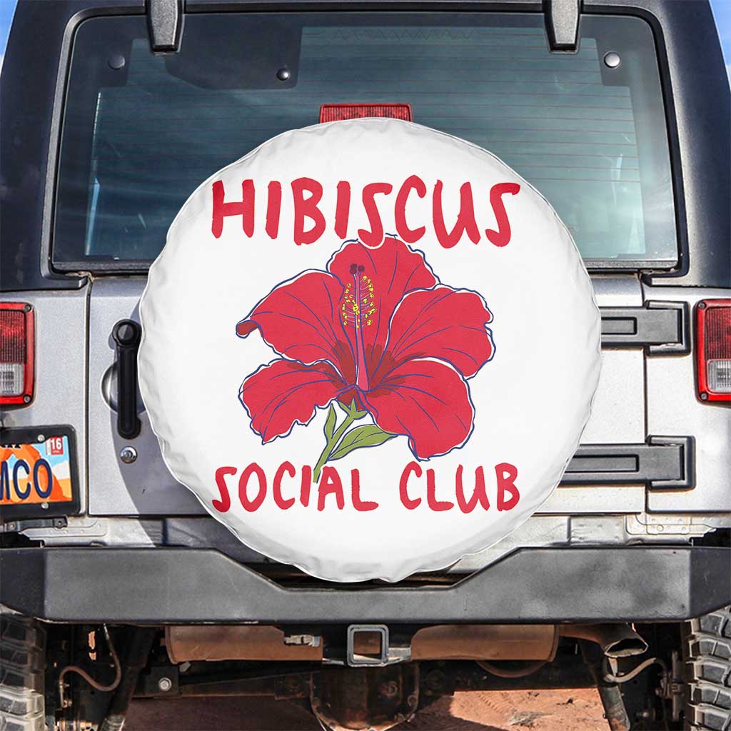 Hibiscus Flower Spare Tire Cover Aloha Hawaii Tropical Beach Vacation TS14 No hole White Print Your Wear
