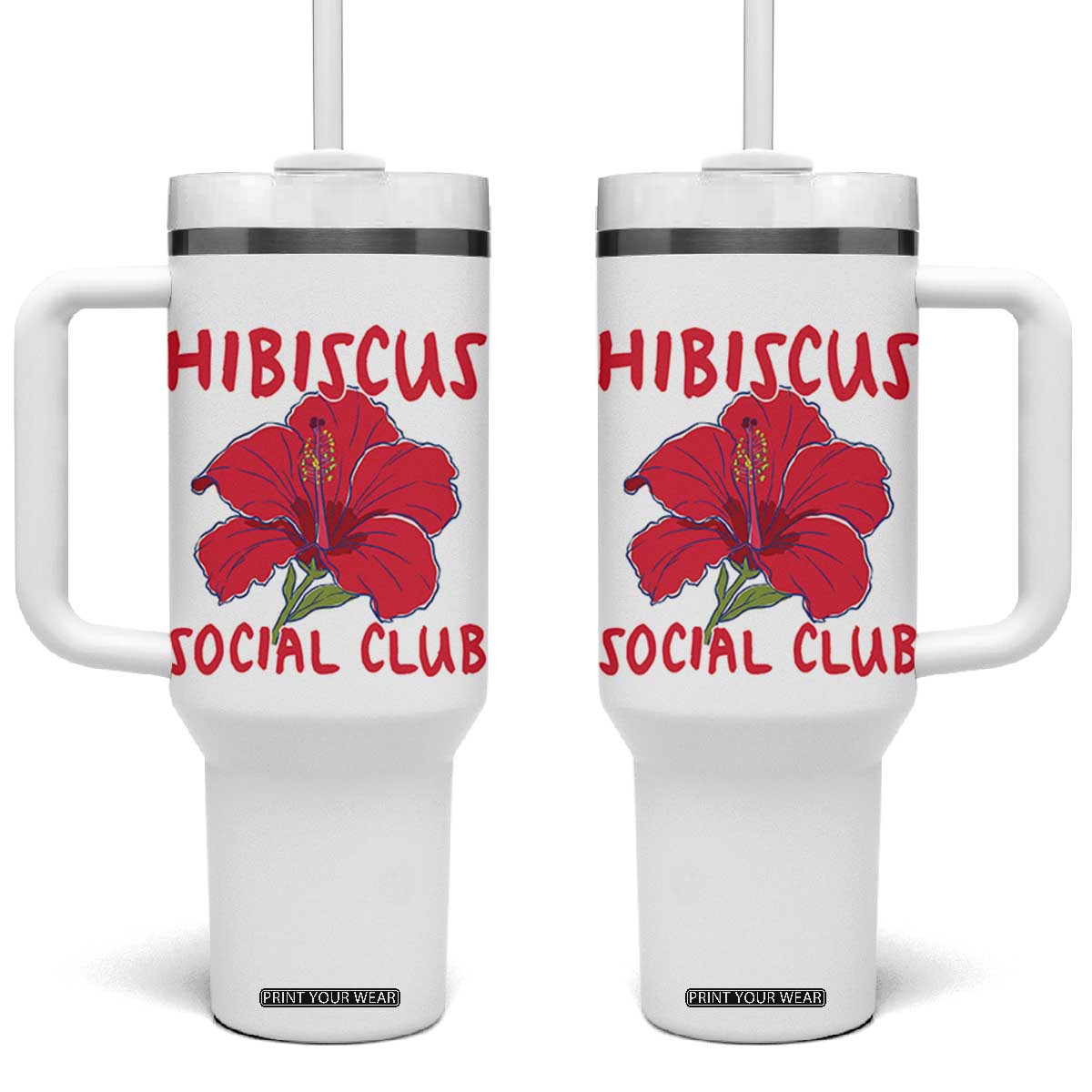 Hibiscus Flower Tumbler With Handle Aloha Hawaii Tropical Beach Vacation