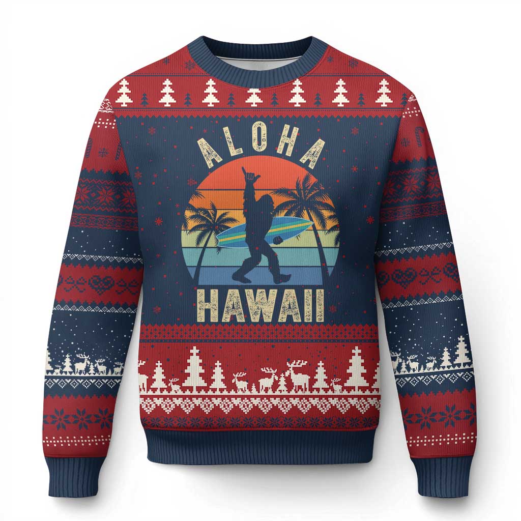Funny Bigfoot Aloha Hawaiian Surfing Ugly Christmas Sweater Tropical Beach Surfer Gift TS14 Navy Red Print Your Wear