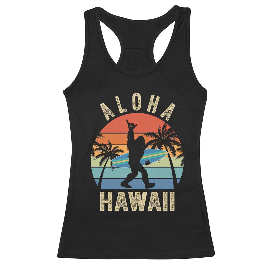 Funny Bigfoot Aloha Hawaiian Surfing Racerback Tank Top Tropical Beach Surfer Gift