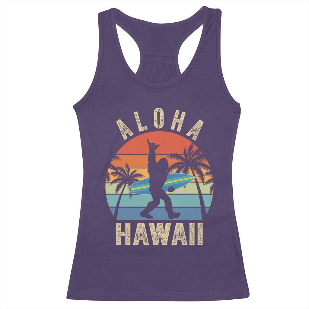 Funny Bigfoot Aloha Hawaiian Surfing Racerback Tank Top Tropical Beach Surfer Gift