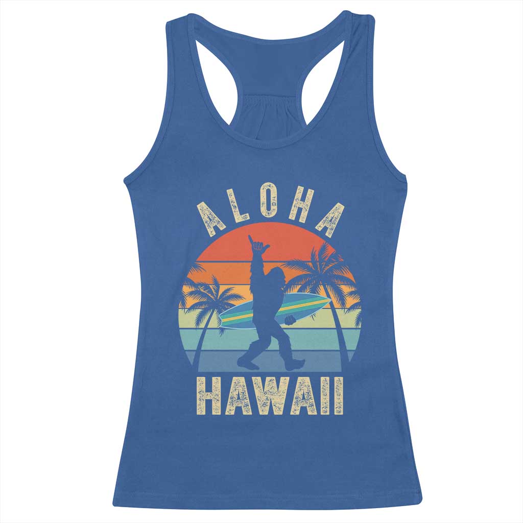 Funny Bigfoot Aloha Hawaiian Surfing Racerback Tank Top Tropical Beach Surfer Gift