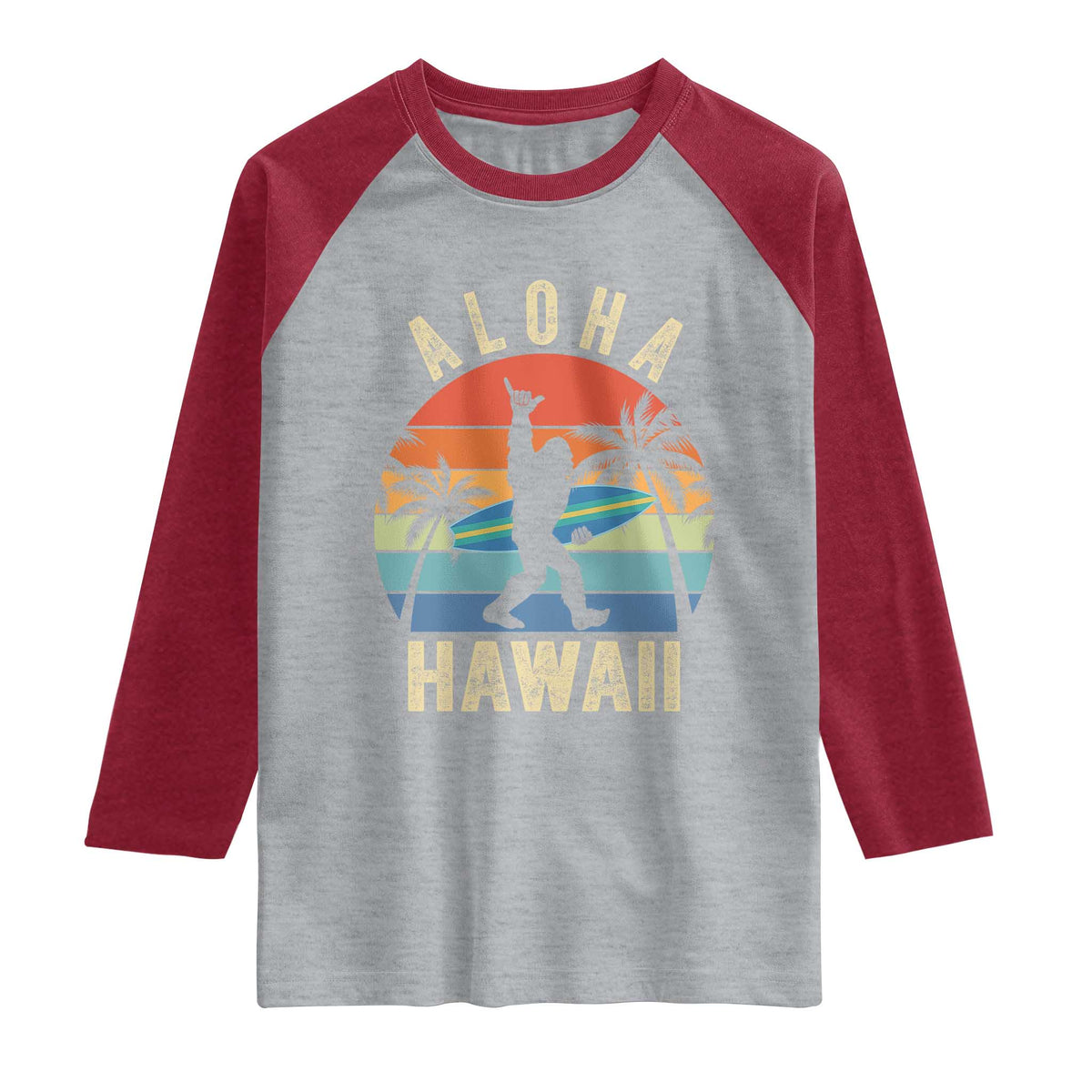 Funny Bigfoot Aloha Hawaiian Surfing Raglan Shirt Tropical Beach Surfer Gift
