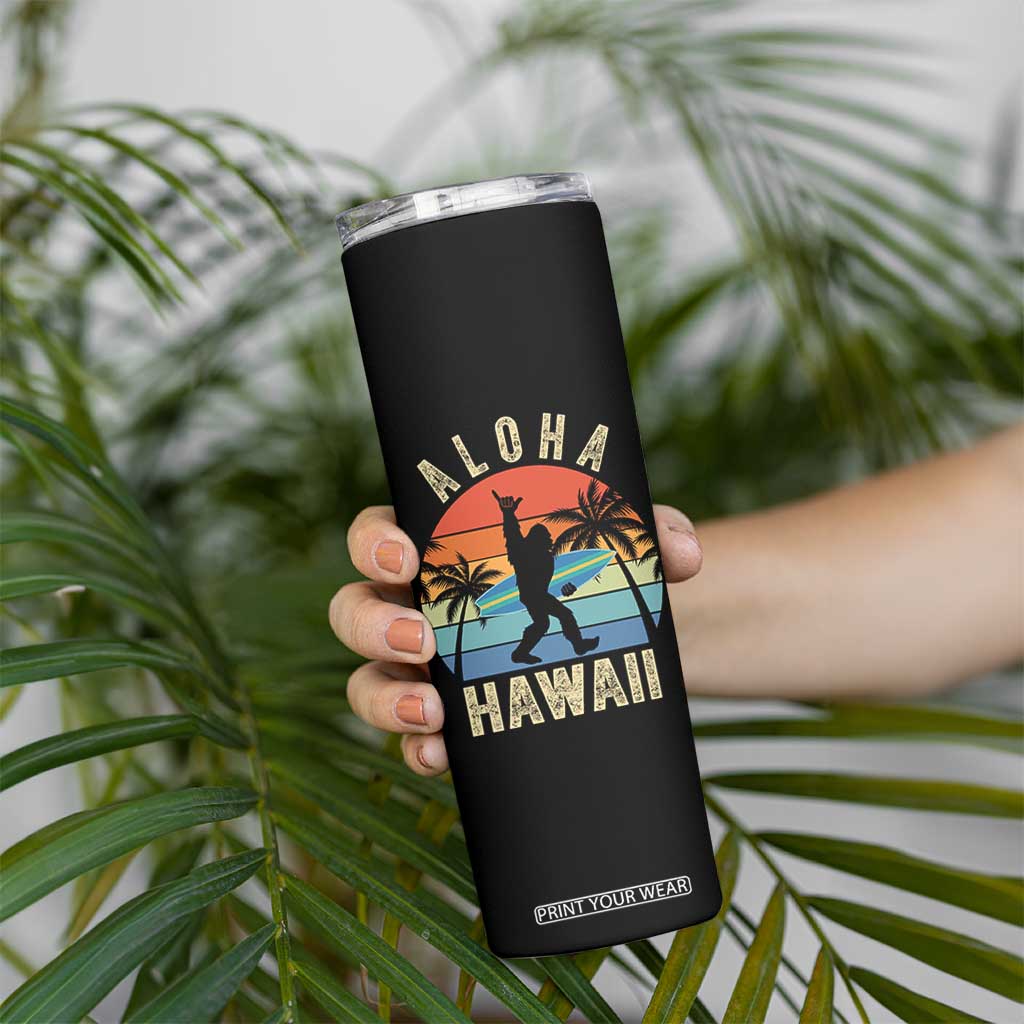 Funny Bigfoot Aloha Hawaiian Surfing Skinny Tumbler Tropical Beach Surfer Gift