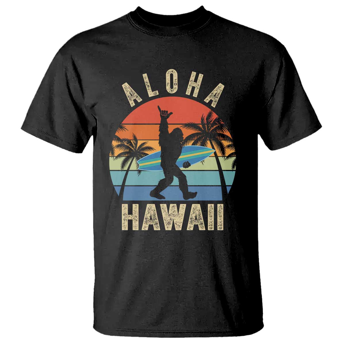 Funny Bigfoot Aloha Hawaiian Surfing T Shirt Tropical Beach Surfer Gift