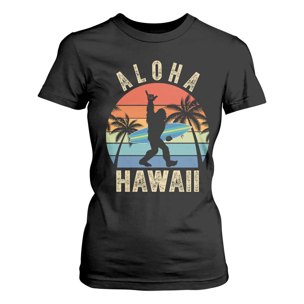 Funny Bigfoot Aloha Hawaiian Surfing T Shirt For Women Tropical Beach Surfer Gift