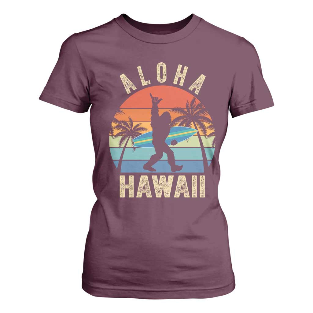 Funny Bigfoot Aloha Hawaiian Surfing T Shirt For Women Tropical Beach Surfer Gift