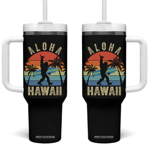 Funny Bigfoot Aloha Hawaiian Surfing Tumbler With Handle Tropical Beach Surfer Gift