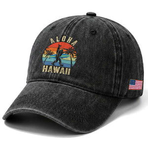 Funny Bigfoot Aloha Hawaiian Surfing Washed Cotton Baseball Cap Tropical Beach Surfer Gift