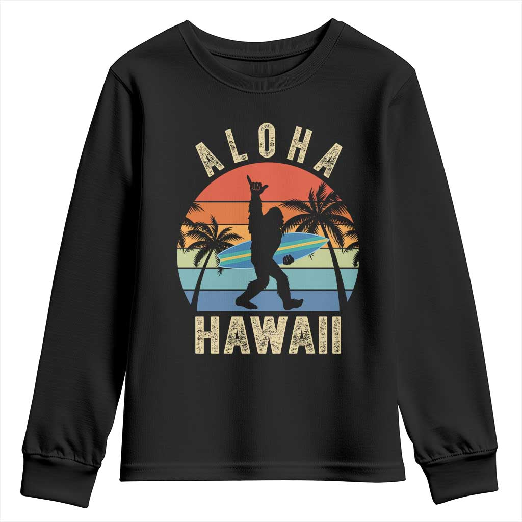 Funny Bigfoot Aloha Hawaiian Surfing Youth Sweatshirt Tropical Beach Surfer Gift TS14 Black Print Your Wear