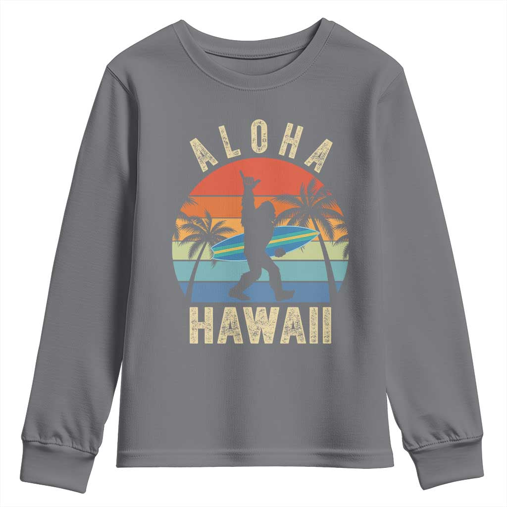 Funny Bigfoot Aloha Hawaiian Surfing Youth Sweatshirt Tropical Beach Surfer Gift TS14 Charcoal Print Your Wear