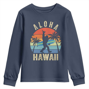 Funny Bigfoot Aloha Hawaiian Surfing Youth Sweatshirt Tropical Beach Surfer Gift TS14 Navy Print Your Wear