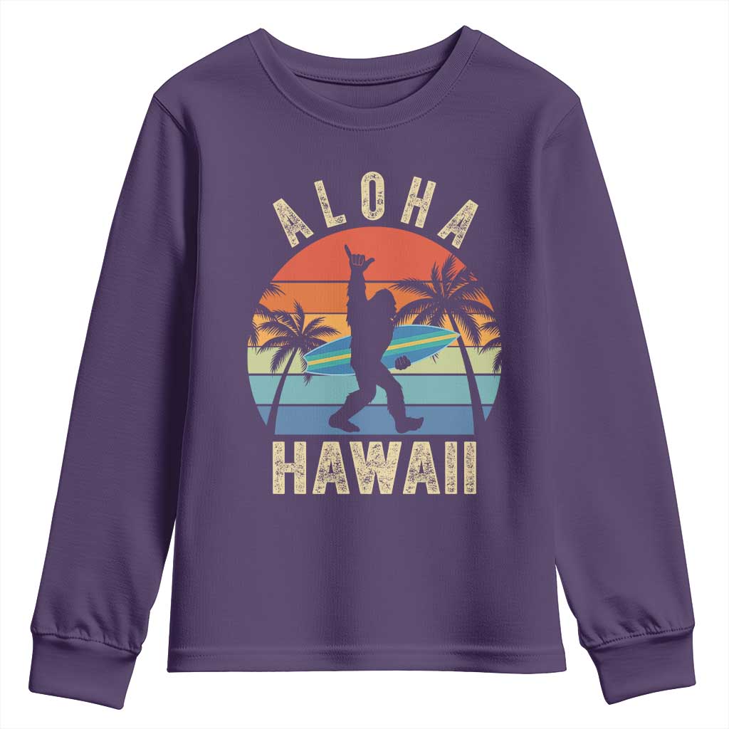 Funny Bigfoot Aloha Hawaiian Surfing Youth Sweatshirt Tropical Beach Surfer Gift TS14 Purple Print Your Wear