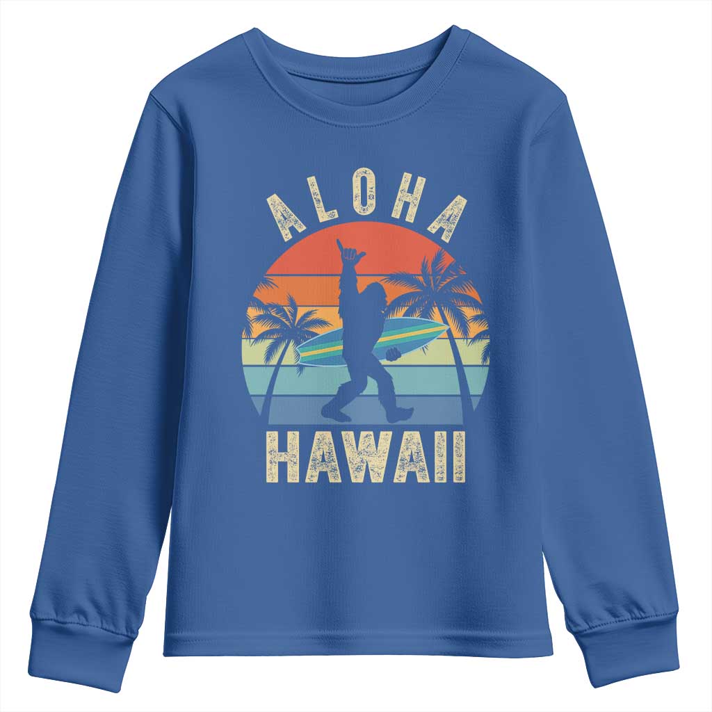 Funny Bigfoot Aloha Hawaiian Surfing Youth Sweatshirt Tropical Beach Surfer Gift TS14 Royal Blue Print Your Wear