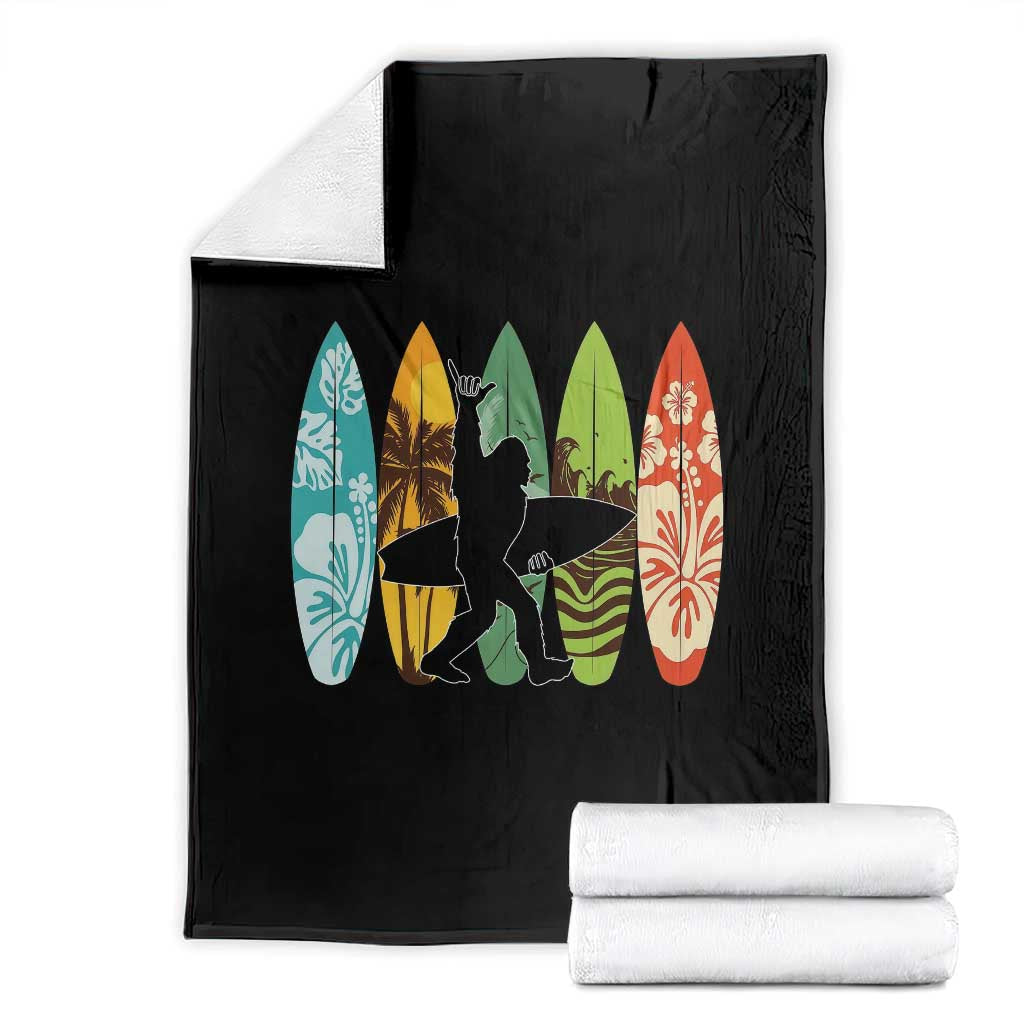 Funny Bigfoot Aloha Hawaiian Surfing Tropical Beach Surfer Throw Blanket