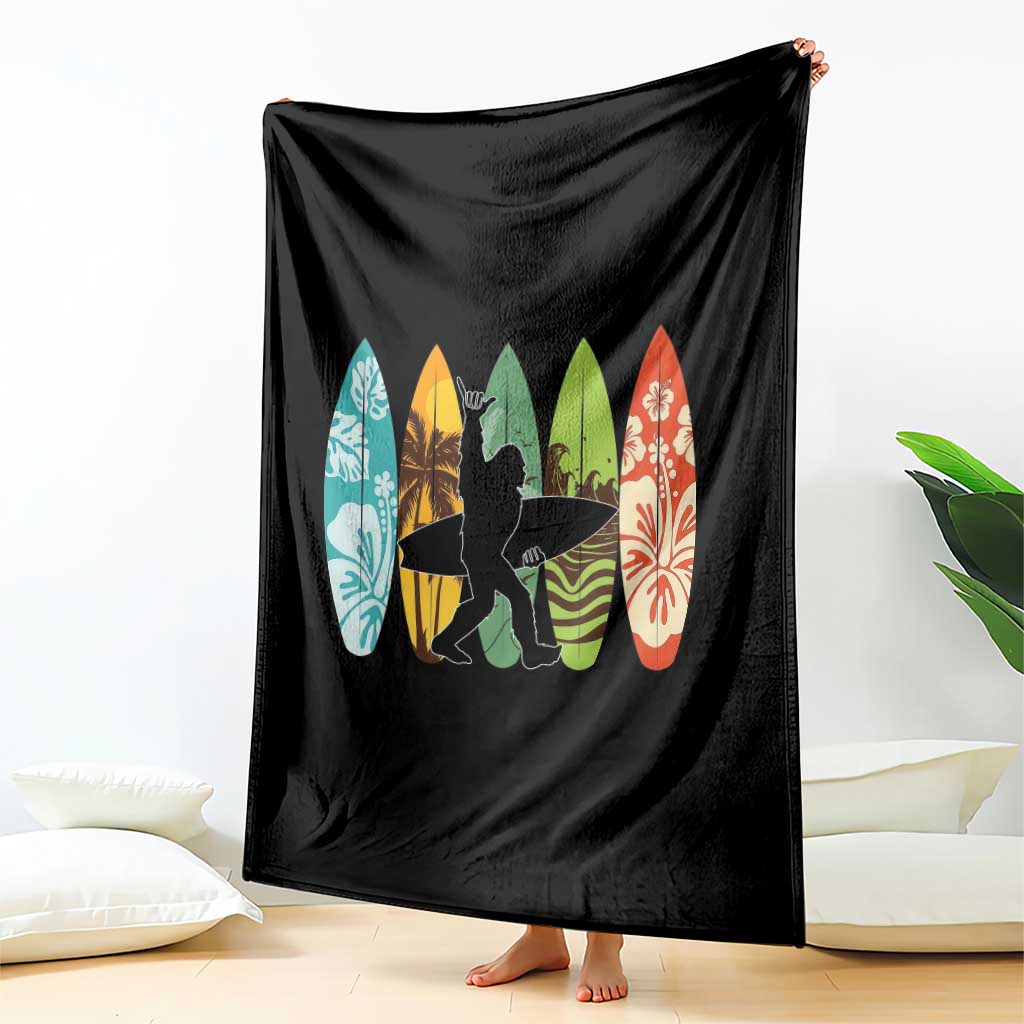 Funny Bigfoot Aloha Hawaiian Surfing Tropical Beach Surfer Throw Blanket