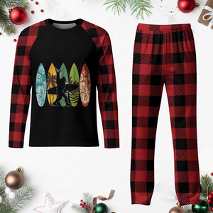 Funny Bigfoot Aloha Hawaiian Surfing Tropical Beach Surfer Plaid Pajama Set