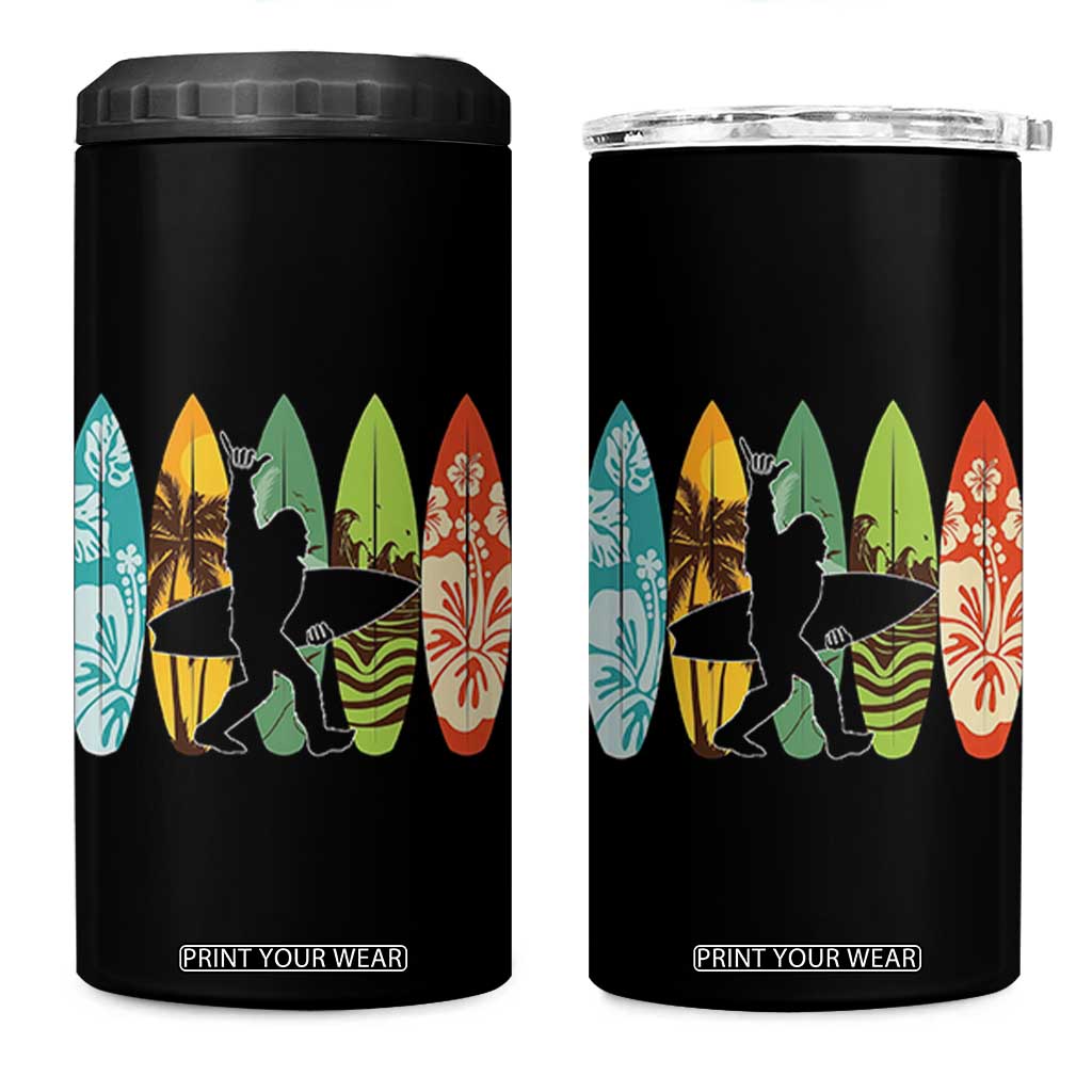Funny Bigfoot Aloha Hawaiian Surfing Tropical Beach Surfer 4 in 1 Can Cooler Tumbler
