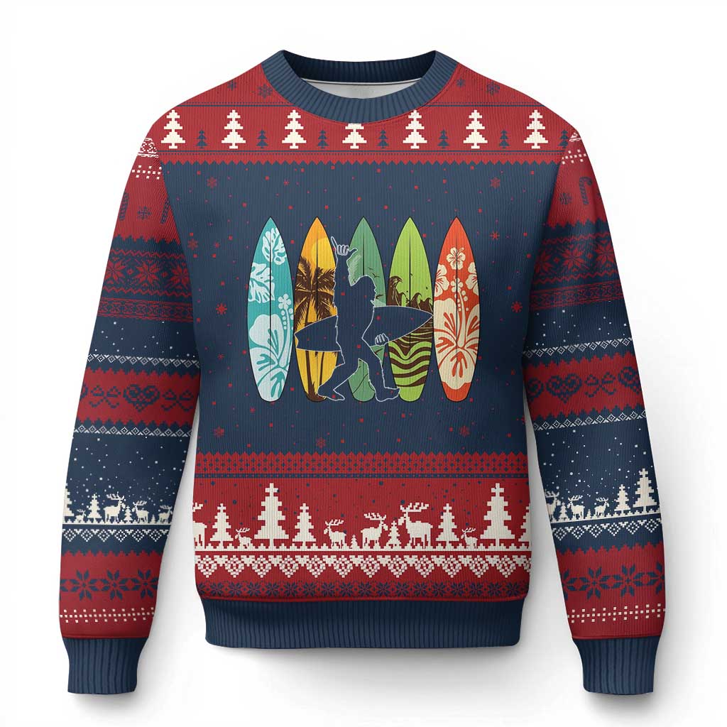 Funny Bigfoot Aloha Hawaiian Surfing Tropical Beach Surfer Ugly Christmas Sweater TS14 Navy Red Print Your Wear